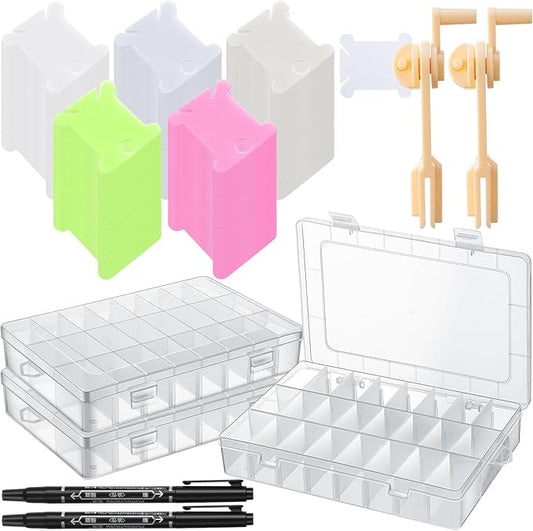 GlikCeil 500 Pcs Set Embroidery Floss Bobbins Kit with Organizer Boxes, Bobbin Winder, Markers - Cross Stitch Thread Storage Set with Hard Plastic Bobbins in 5 Colors for Craft DIY Sewing Supplies