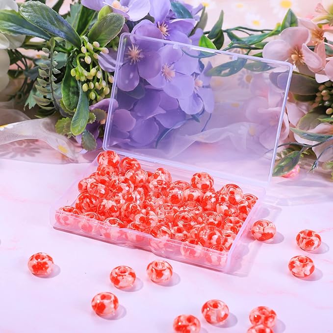 AIPRIDY Girls' Lucky Beads Lover Amber Beads, Big Hole Spacer Beads European Craft Beads for DIY Charms Bracelet Jewelry Making (Red)