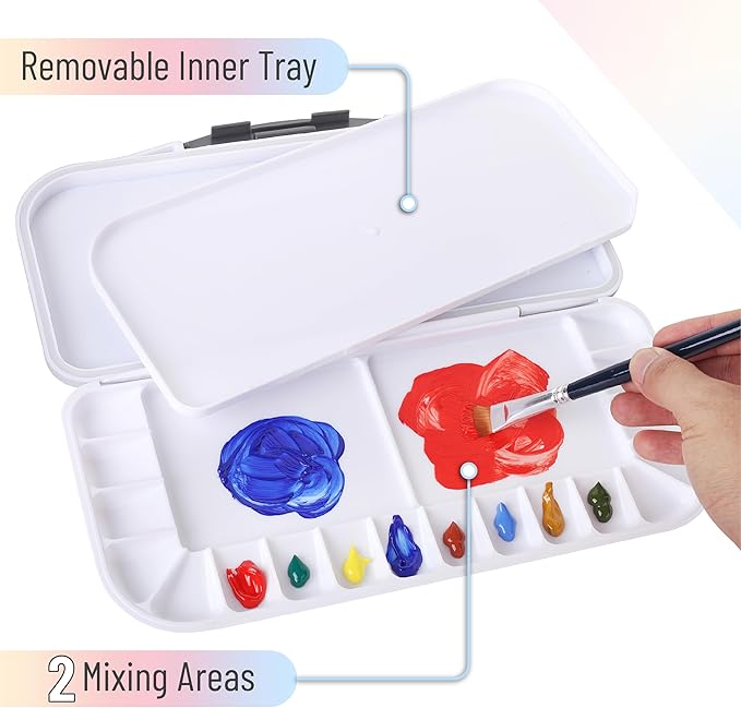 Mr. Pen Airtight Watercolor Palettes - 4 Pack, 18 Wells and 2 Mixing Areas, Folding Paint Tray with Lid
