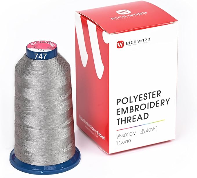 Poolin Embroidery Machine Thread Richword Selected Grey 4000M 40WT Polyester Embroidery Thread – Smooth, Strong Single Spool for Home & Commercial Machines 0747