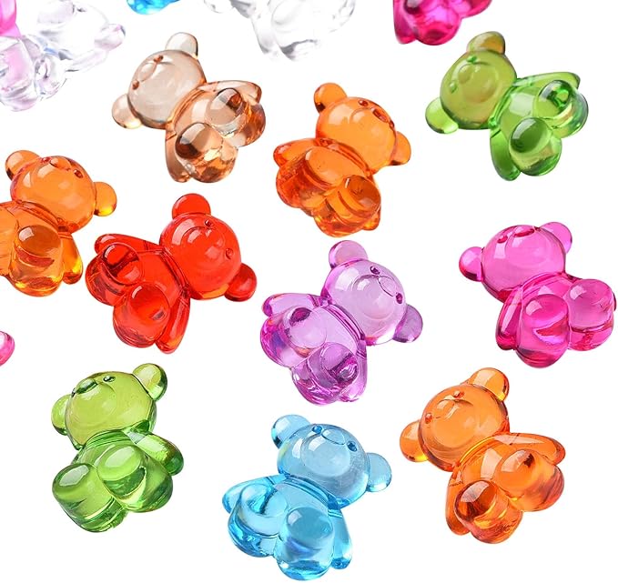 FASHEWELRY 20pcs Clear Acrylic Bear Beads Mixed Color Transparent Bear Spacer Beads Mini Cute Bear Loose Bead Bulk for Bracelet Necklace Earring Jewelry Making