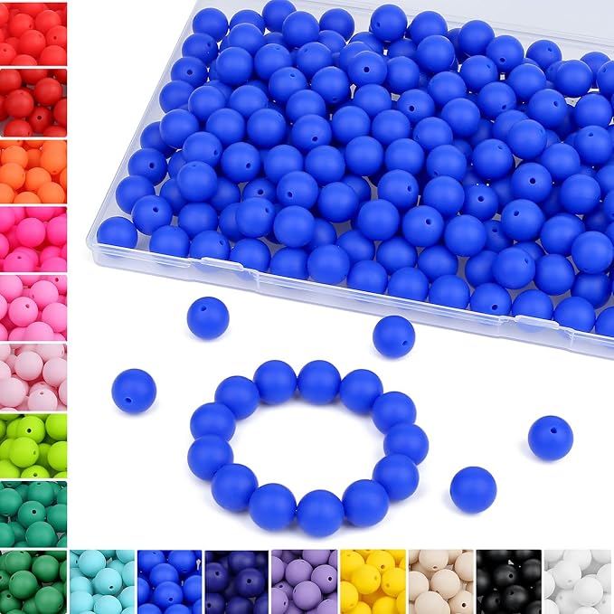 MAIBAOTA 120 Pcs Deep Blue Silicone Beads - 15 mm Round Beads for Keychain, Pens, Bracelet, Necklace Making - Bulk Craft Kit