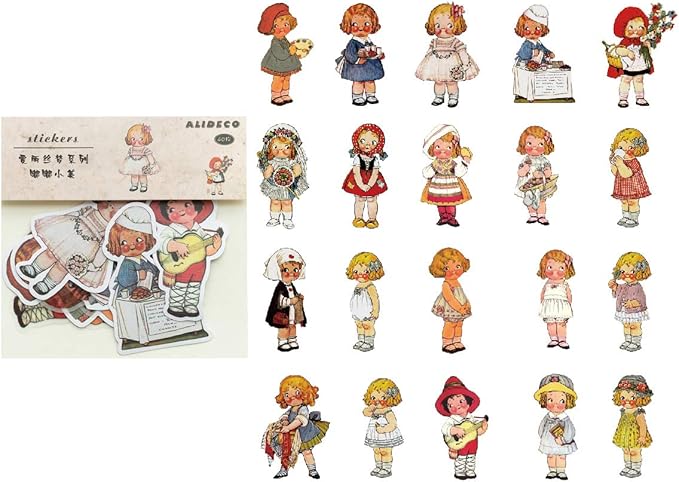 80Pcs Scrapbook Stickers Set Vintage Paper Doll Journal Stickers for Planner DIY Crafts Embelishment Diary 20 Designs Each 4pcs