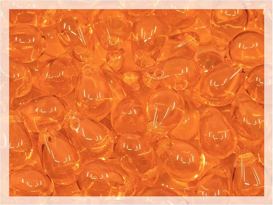 Czech 50-Piece Glass Beads, 6x9mm, Teardrop Transparent Orange