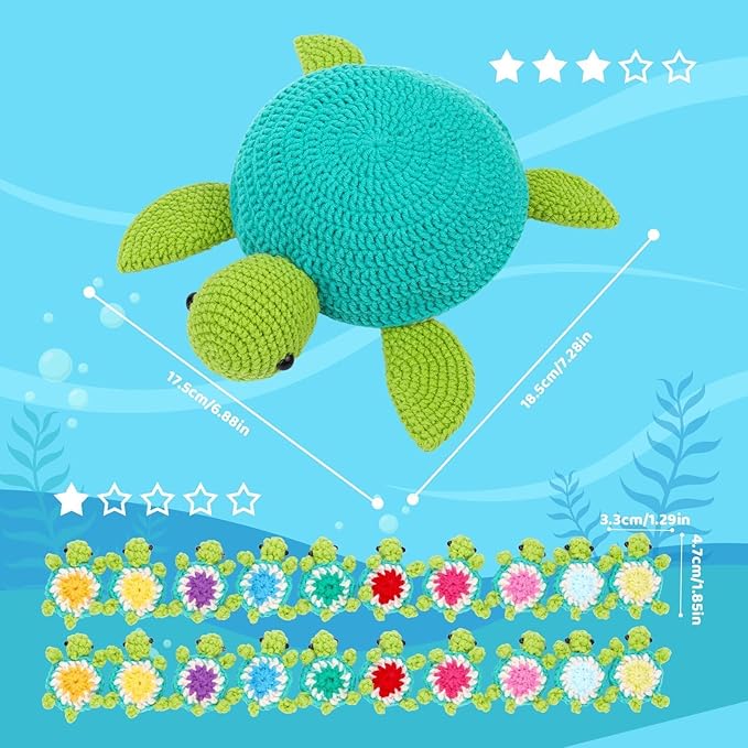 FOUSNOW Crochet Kit for Beginners, 21 Pcs Turtles Family Crochet Animal Kit for Adults, Memory Matching Game, Crochet Start Kit with Step-by-Step Video Tutorials, Accessories, Craft Art