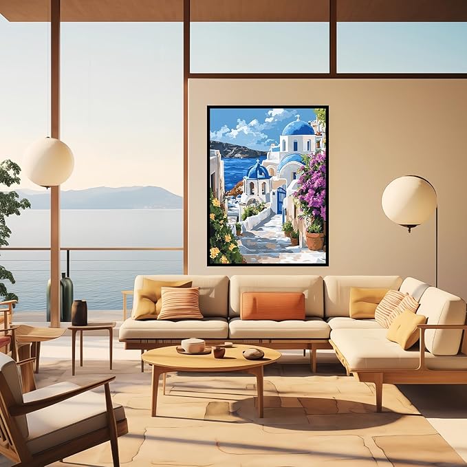 CHWGLFGG 5D Diamond Art Kits for Adults Beginners, Santorini Greece Landscape Diamond Painting Kits, DIY Full Round Drill Paint by Diamonds Dot Gem Art for Adults, Home Wall Decor 12x16 Inch