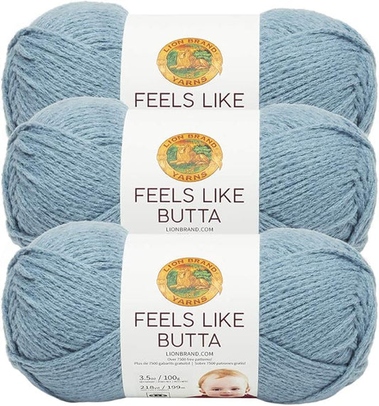 Lion Brand Yarn Feels Like Butta Soft Yarn for Crocheting and Knitting, Velvety, 3-Pack, Dusty Blue