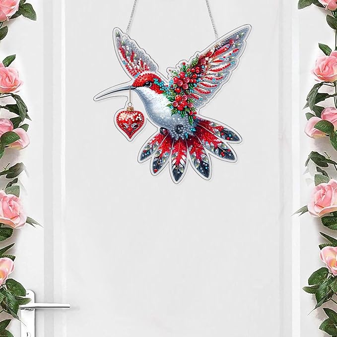 VODAPYC Bird Diamond Art Hanging Kit for Adults, DIY Double Sided Special Shaped Diamonds Art Window Pendant Ornament for Home Wall Decor(Hummingbird)