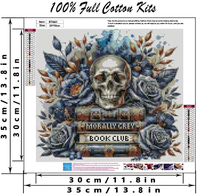 skull stamped cross stitch kits skull and book cross stitch patterns,dimensions cross stitch kits embroidery kit arts and crafts for beginners 13.7x13.7 inch