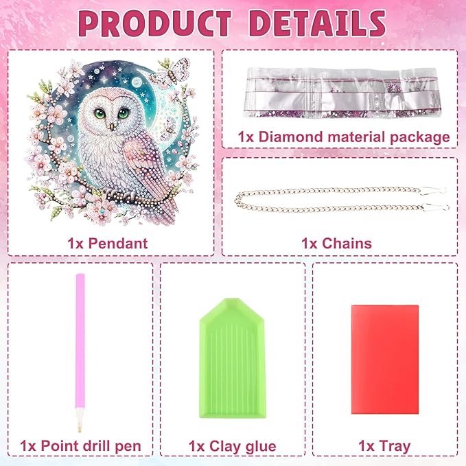 DOMROM Owl Diamond Art Hanging Kit for Adult, Special Shaped Rhinestone, 5D Diamond Art Painting Window Pendants, Home Wall Art Hanging Kits, Double Sided Hanging Ornament 5.1x7.6in