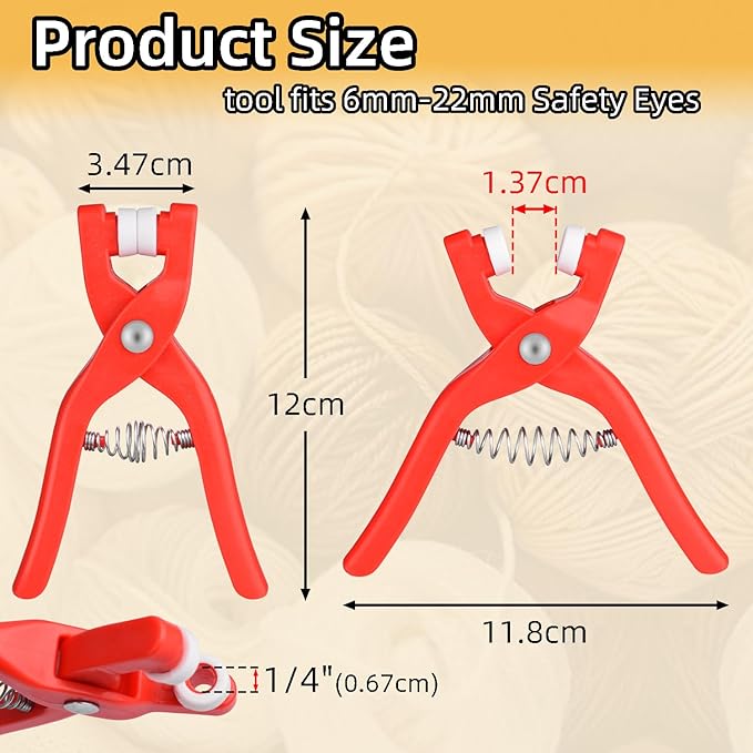 2Pcs Safety Eye Tools，Safety Eyes Snapper Tool with Hole for Amigurumi，Safety Eye Auxiliary Tool Fit Safety Eyes for Crocheting & 5-30mm Animal Eyes DIY Making（Red）