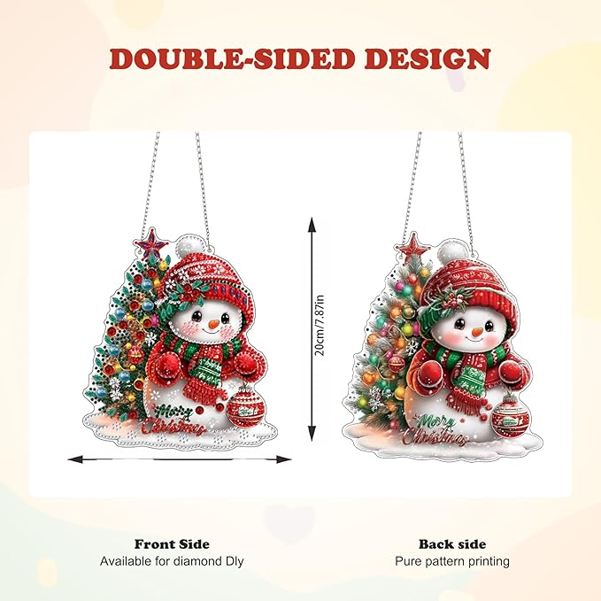 HEIBAGO Snowman Diamond Art Hanging Kits for Adults Kids, 5D Special Shaped Crystal Diamond Painting Kit, DIY Pattern Window Pendant Gem Art Kit for Home Wall Decor 8.3 x 8.3 Inch