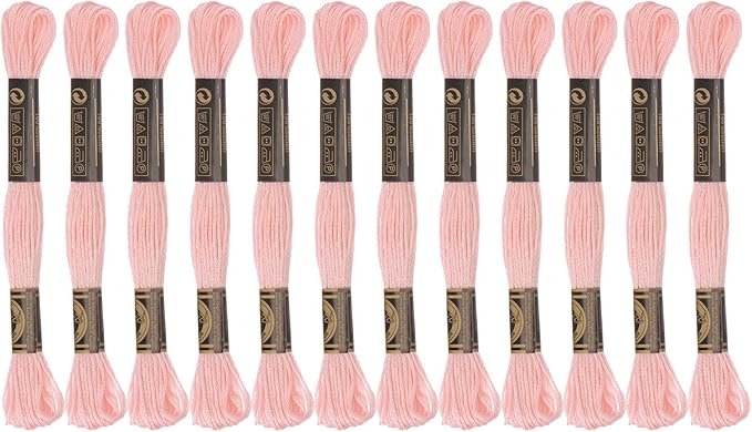 HARFINGTON 12 Skeins Embroidery Floss 8m Each Egyptian Long Fiber Cotton Cross Stitch Thread 26S/2x6 for Embroidery Projects Bracelet, Peach