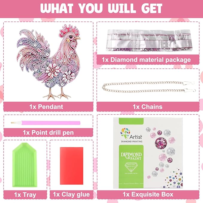 NAIMOER Diamond Art Hanging Kits for Adults Chicken 5D Special Shaped Rhinestone, DIY Acrylic Diamond Art Painting Window Pendants Home Garden Wall Hanging Ornament Kits, Double Sided