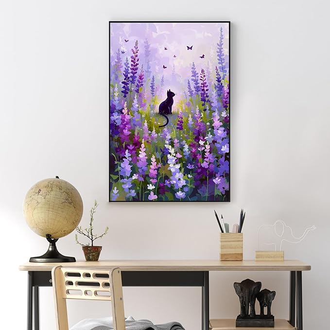 Yezavesu Framed Paint by Numbers Kit for Adults Beginner & Kids Ages 8-12, Flowers Paint by Numbers with Frame, DIY Number Painting for Adults Cat for Home Wall Decor Gift 8x12 inch