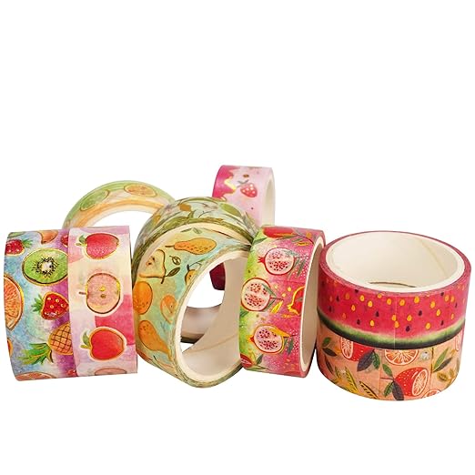 Fruits Washi Tape Set 10 Rolls Harvest Orchard Patterns Gold Decorative Tapes for Journals, Planners, Scrapbooking, Gift Wrapping, DIY Crafts (Fruits)