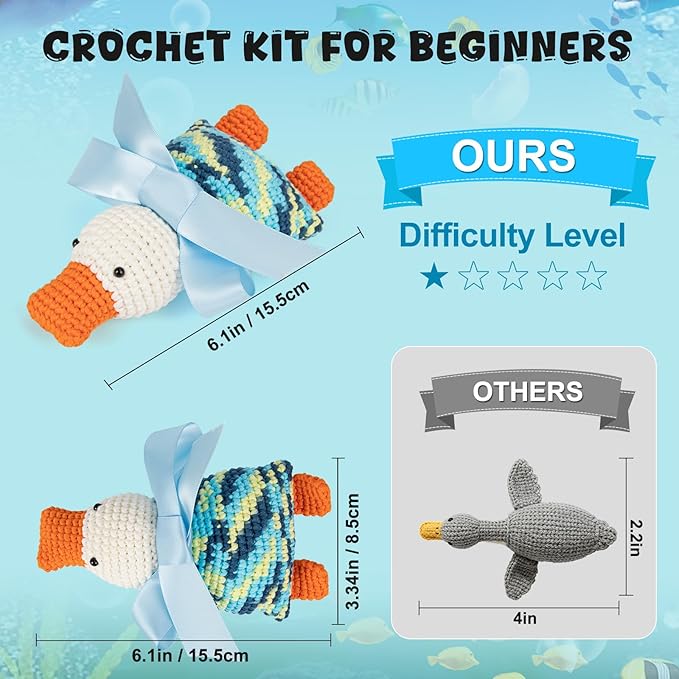 Totiro Crochet Kit for Beginners, Ducks Amigurumi Starter Kit, Easy DIY Craft Set with Step-by-Step Video Tutorials, 2 Pack Animal Crochet Pattern Learning Kit for Teens Adults Birthday Gift