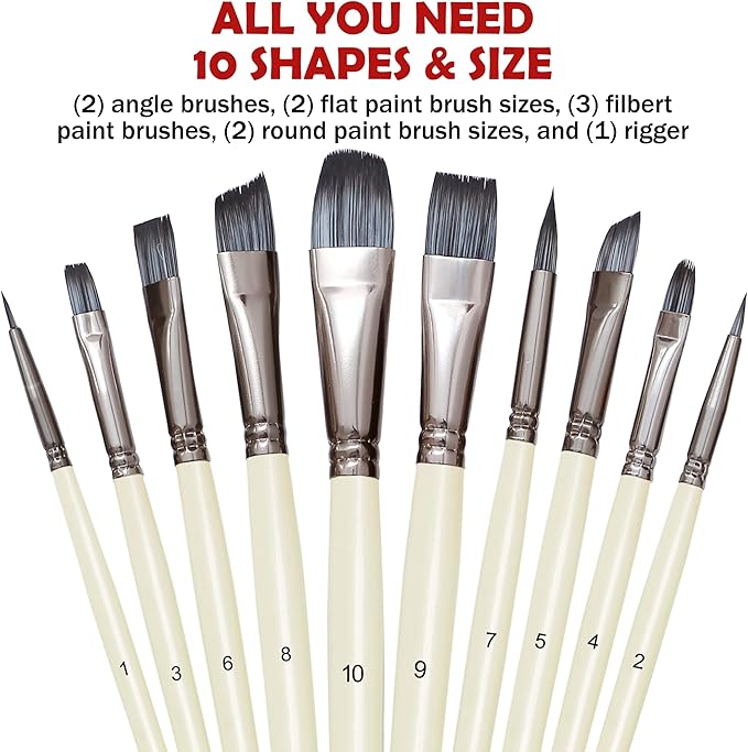 DUGATO Artist Paint Brushes Set 10pcs for Acrylic Oil Watercolor Gouache Paint by Numbers, Art Face and Body Professional Miniatures Painting Kits with Anti-Shedding Nylon Hair Tips Paintbrushes