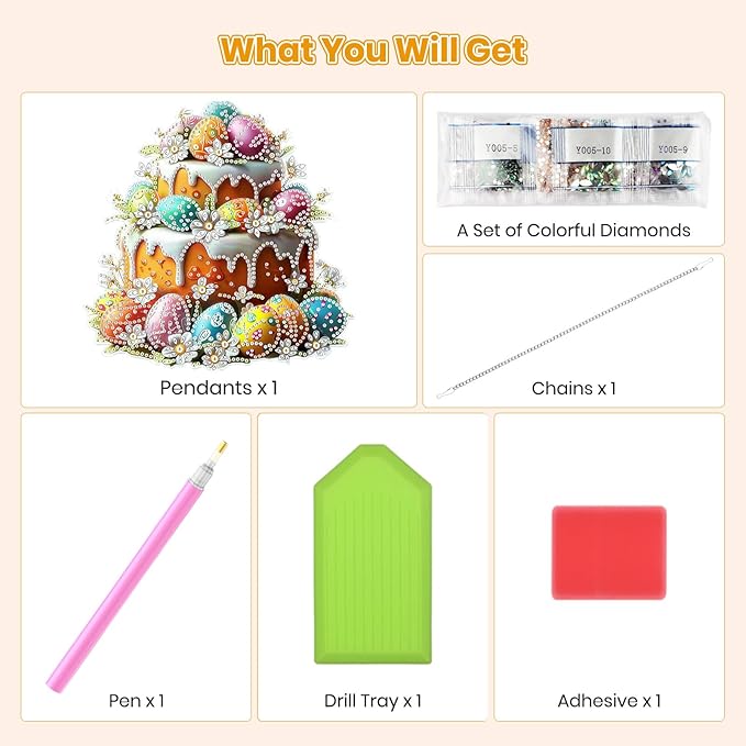 MOGTAA Easter Egg Diamond Art Hanging Kits for Adults Beginners, Flowers Diamond Art Suncatchers, 5D Special Shape Cake Diamond Painting Window Pendant Kit for Home Garden Wall Decor