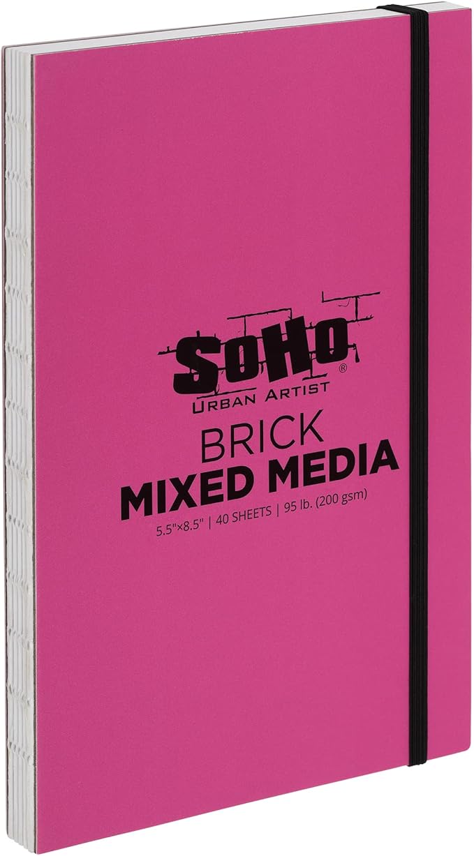 SoHo Urban Artist Brick Sketchbook Journals for Sketching, Drawing, Colored Pencils, Graphite, and More - Mixed Media 5.5"x8.5" (200 GSM, 40 Sheets)