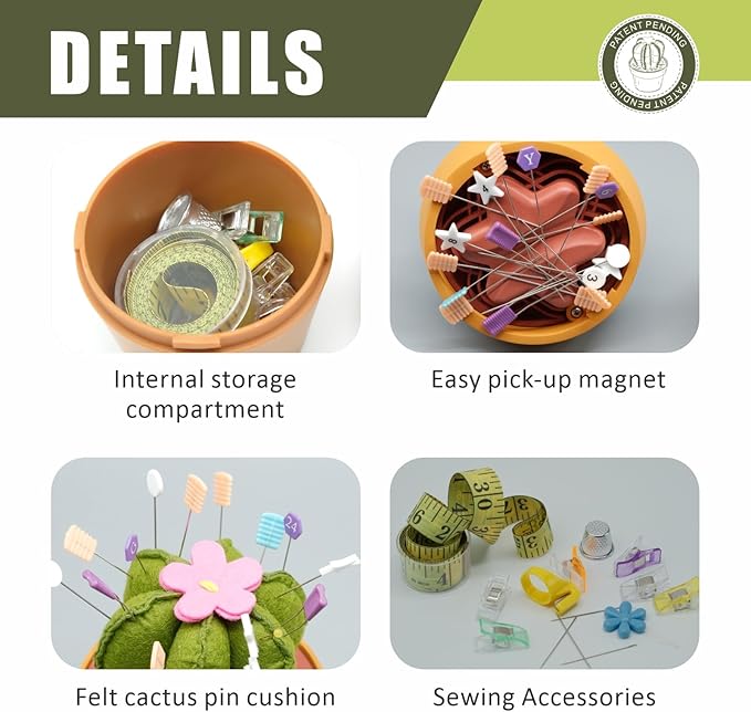 Suguaro Pin Cushion Sewing Kit with Included Sewing Notions | Magnetic Pin Holder | Cute Décor for Sewing Desks | Perfect Gift for Quilters, Sewers, Applique & Patchwork Crafters