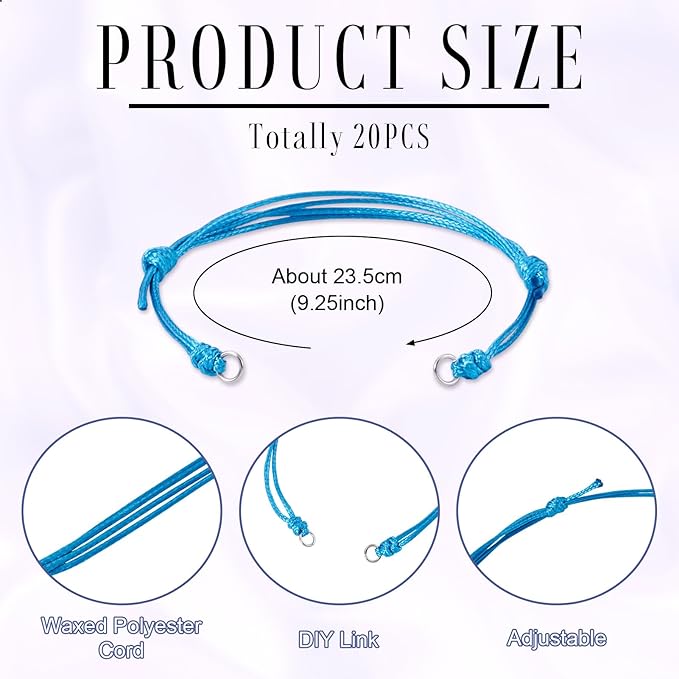 KISSITTY 20pcs Adjustable Bracelet Cords for Connector Charms Waxed Polyester Thread Cord Teal Color Half Finished Bracelet for Friendship Bracelets Jewelry Making