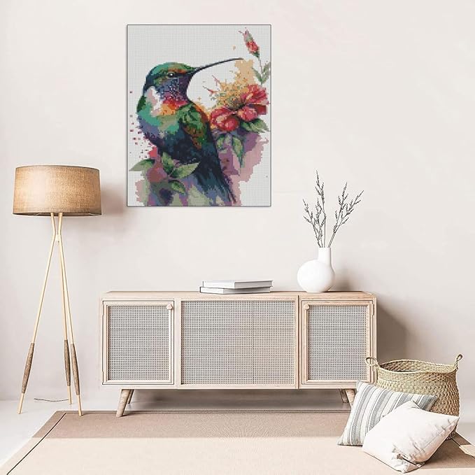 Hummingbird Stamped Cross Stitch Kits，Needlepoint Cross-Stitch Patterns Dimensions Needlecrafts Embroidery Kits，DIY Art Bird Home Wall Decor Perfect for Relaxation 15.7x11.8 Inches