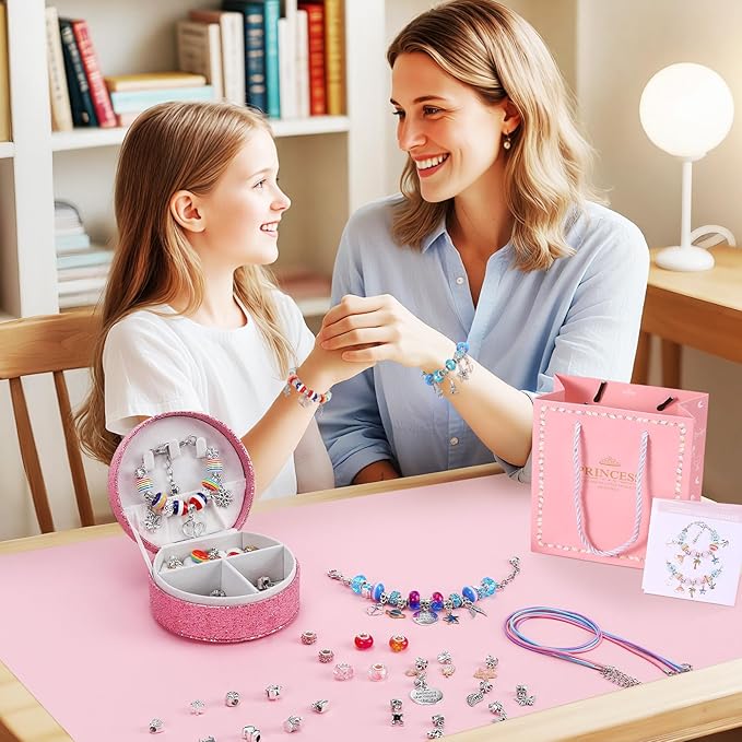 Emibele Bracelet Making Kit for Girls 8-12, Jewelry Making Kit with Portable Jewelry Box, Charm Bead DIY Bracelets Crafts Kit for Kids Age 5 6 7, Girls Gifts Choice on Birthday Valentines Christmas