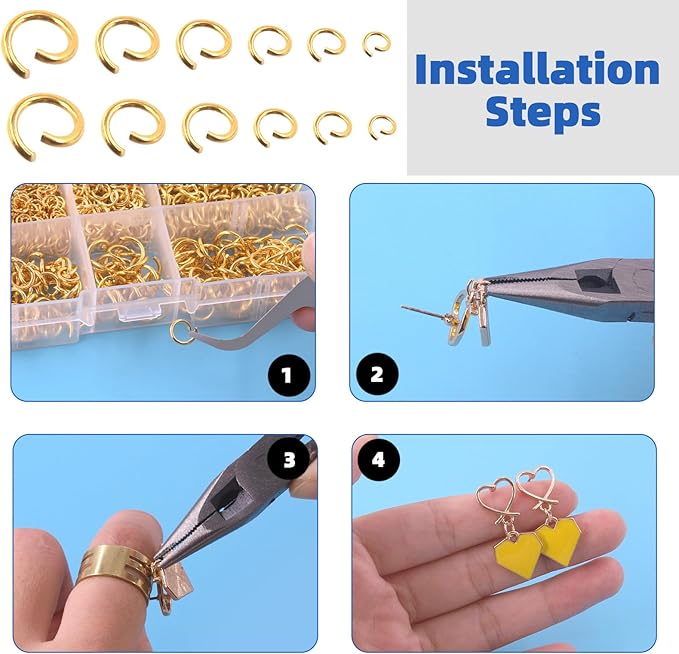 Glarks 1403Pcs 10mm 5mm 4mm 7mm 8mm Open Jump Rings Kit, Iron Round Ring Connectors Nickel Free Gold O Rings for Jewelry Making Connectors and Necklace Repair