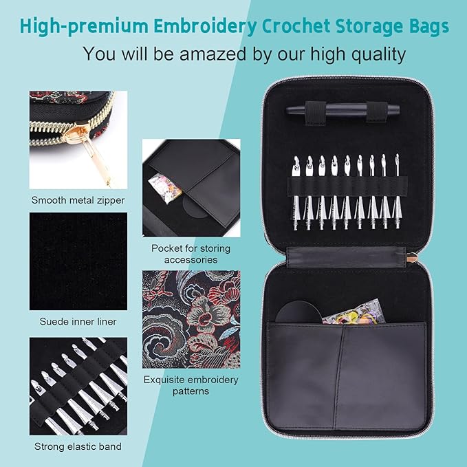 Mdoker Interchangeable Crochet Hooks Set – 9 Sizes (3.5mm‑8mm) Wooden Handle & Aluminum Hooks with Embroidered Storage Bag Inline Wooden Crochet Hook – Ideal for Knitting,Crochet & Travel