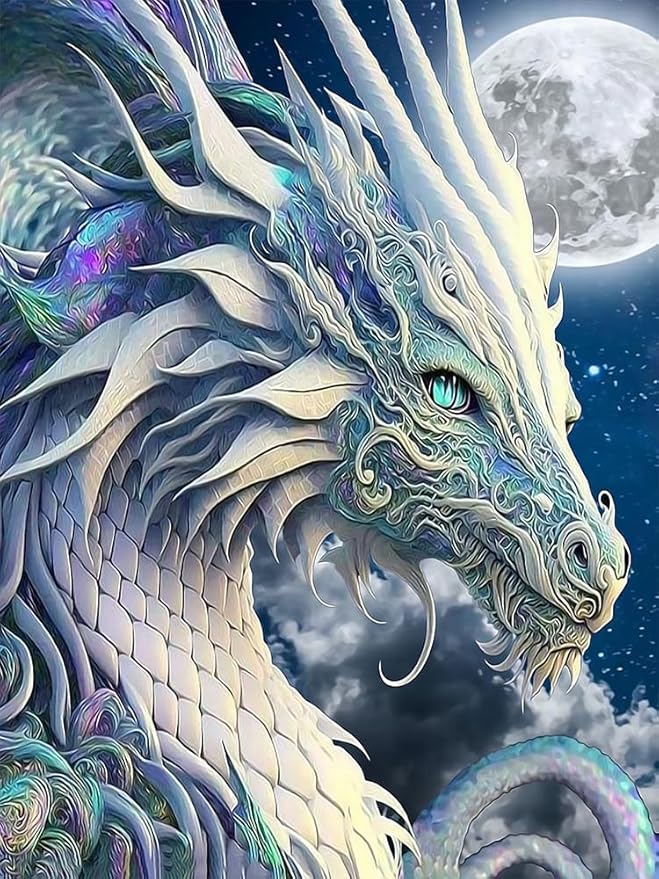Mrnsiet Dragon Diamond Painting Kits for Adults,5D DIY Moon Diamond Art Crystal Diamond Paintings Full Round Drill, Paintings with Diamonds Gem Art for Home Wall Decor 12x16 Inch