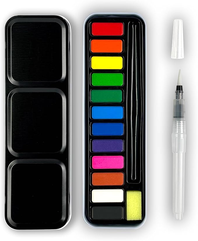 ArtSkills Travel Watercolor Kit, Watercolor Paint Set for Kids & Adults, Travel Palette with Water Brush