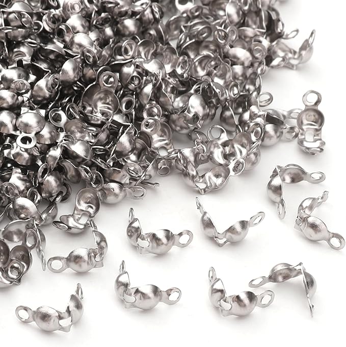304 Stainless Steel End Caps 4x8mm 400pcs Knot Covers for Jewelry DIY Making and Repairing