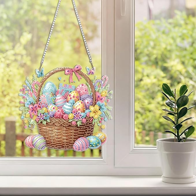 BAWKENTON Easter Hanging Diamonds Art kit for Adult, DIY Diamonds Painting Art Kit, 7.72x7.12 inch Acrylic Diamonds Painting Board Kit Ornament, Special Crystal Diamond Hanging Ornament