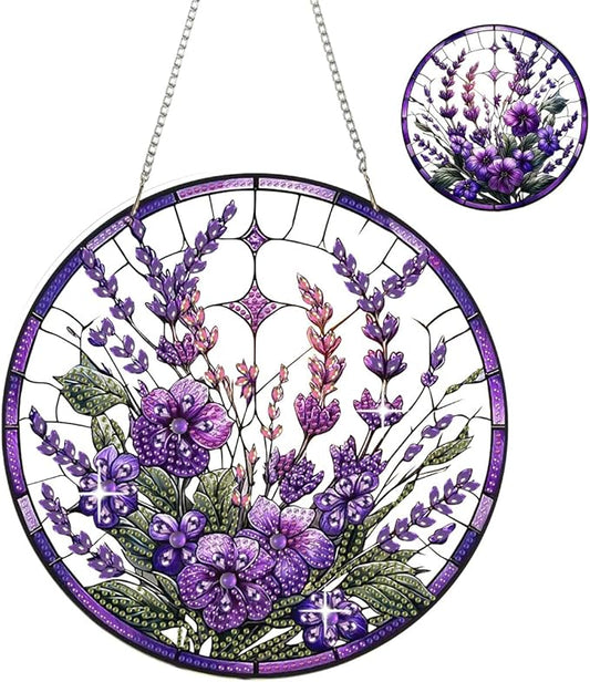 JBTM24 9.8x9.8 inch Hanging Diamond Art Pendant Kits, Double Sided Diamond Painting Hanging Sign with Chain, Special Shaped Crystal Art Ornament (Lavender)