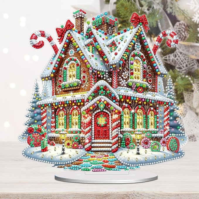 LAKEQUILL DIY Tabletop Diamond Art Painting Kit,Special Shaped Rhinestone Desk Placement Ornament,Kits for Home Office Decor New Year Gift (Christmas House)