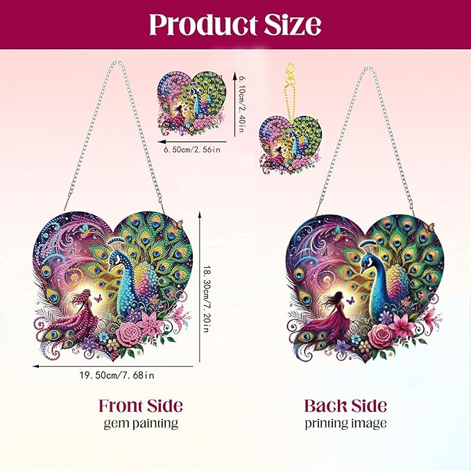 Masendp Peacock Diamond Painting Double-Sided Hanging Ornament Set, DIY Irregular Shaped Rhinestone Window Decoration Set, Suitable for Home and Garden Wall Decoration Gifts