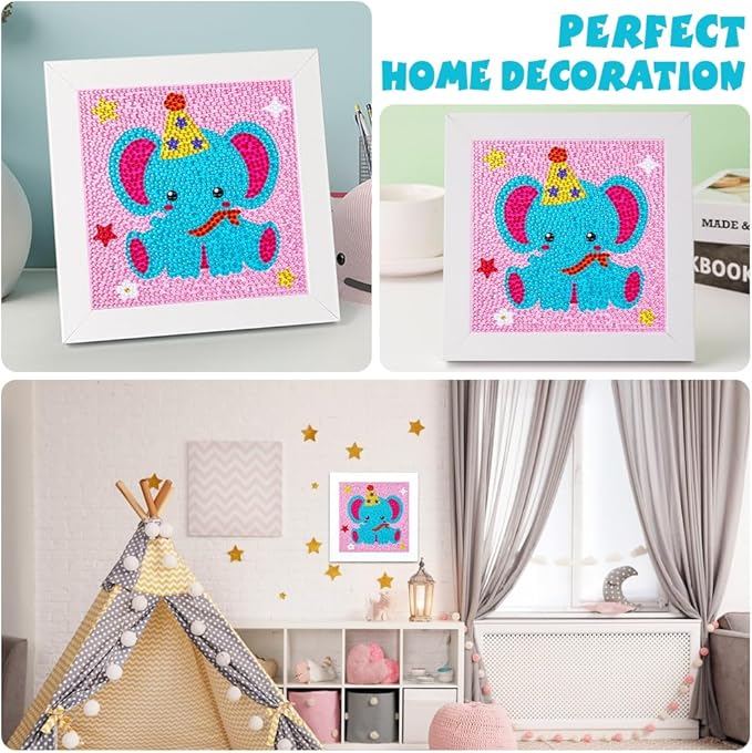 QEUOYSS Diamond Art Kit for Kids with Wooden Frame Art and Crafts for Kids Ages 6-8 -10-12 Easy to DIY Diamond Art for Kid and Adult Beginners Home Wall Decoration (Elephant)