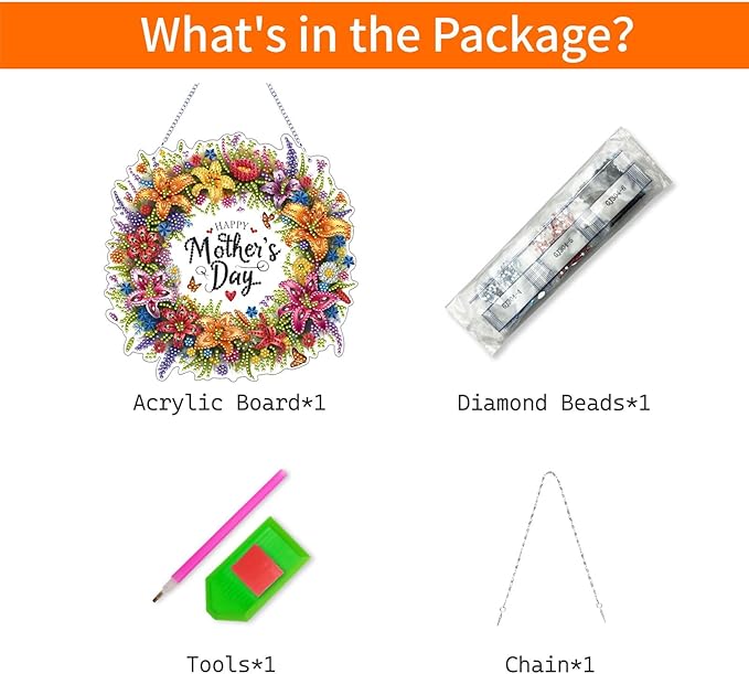 VODAPYC Mother's Day Diamond Art Hanging Kits for Adults, Acrylic DIY Double Sided Special Shaped Flower Diamonds Art Windows Pendant Ornament(Mother's Day Wreath)