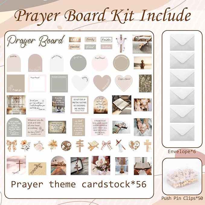 Prayer Board Kit Stickers - 162 Pcs Prayer Board Supplies with Pins Envelope Bible Verse Quotes Cards, Jesus Christian Vision Boards, Bible Study Supplies (Not Including Board)