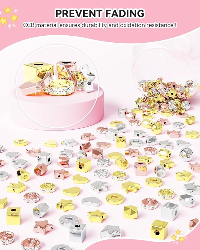 ARTDOT 1740 Pieces Gold Beads for Friendship Bracelets Making Kit, 8 Shapes Organized Jewelry Making Supplies Spacer Beads Set with Rhinestones Crafts Gifts