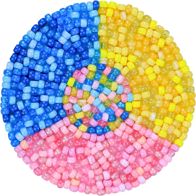 plastic pony beads for jewelry making, 1200 pieces, multi-color, 0.35 x 0.22 inch, diy craft beads for bracelets and hair braids (yellow+pink+aqua)