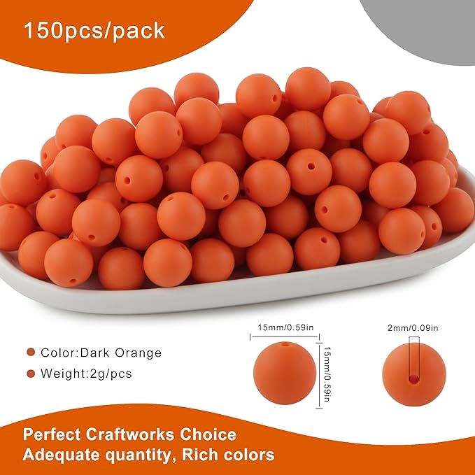 160Pcs 12mm Silicone Beads for Keychain Making Bracelet Necklace, Bulk Round Silicone Beads for Pens(Dark Orange)
