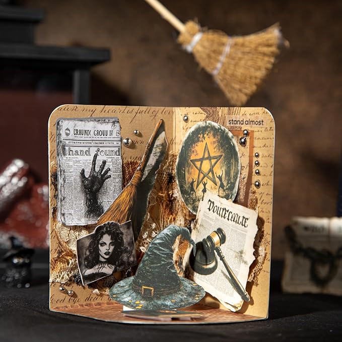 Witch Newspaper Dark Collage Stickers – 80pcs Vintage Gothic Paper Cutouts, Pre-Cut White Kraft Ephemera for Scrapbook Journal Junk Journal DIY Crafts