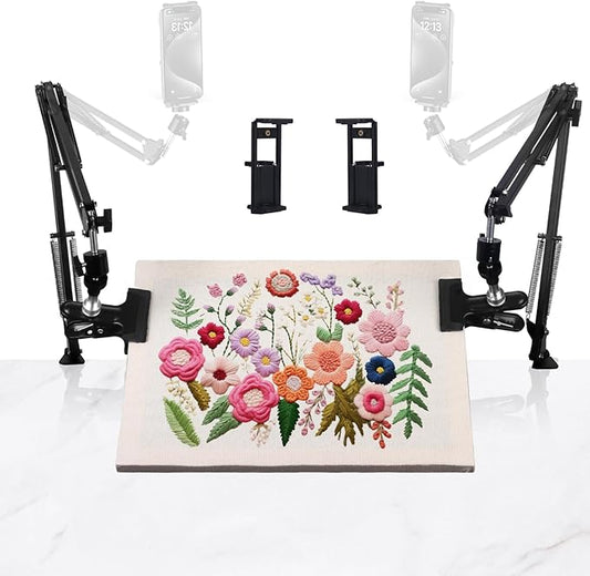 2 sets adjustable embroidery hoop stand,cross stitch hoop holder with 360° rotation,3-in-1 hoop/tablet/phone stand hand free,needlepoint hoop stand,cross stitch stand suitable for embroidery hoops