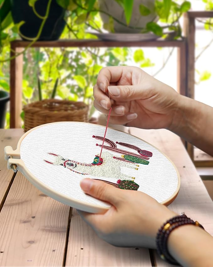 TINDTOP 2 Pack Embroidery Kit for Adult Beginners, Embroidery DIY Starter Kit, with Alpaca Stamped Patterns, Hoop, Tools, Colorful Threads with Needles, Instructions