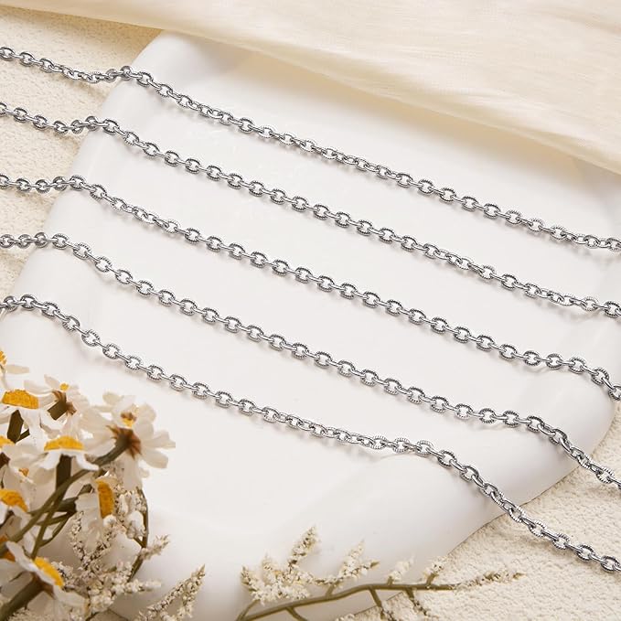 YOUBEIYEE 16.4 Feet Jewelry Chains Bulk Stainless Steel Silver Oval Links Chain for Jewelry Making Women Necklace DIY Jewelry Supplies Findings