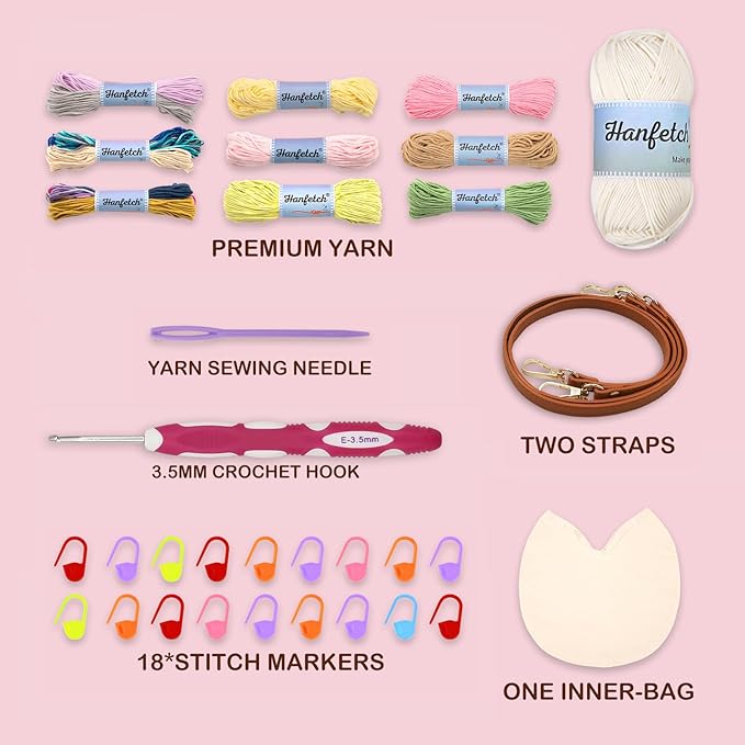 Hanfetch Crochet Kit for Advanced or Intermediate Beginner, Step by Step Video Tutorial and Detailed Guide Instruction DIY Craft Supplies for Adult and Kid with Complete Kit for Granny Square Tote Bag