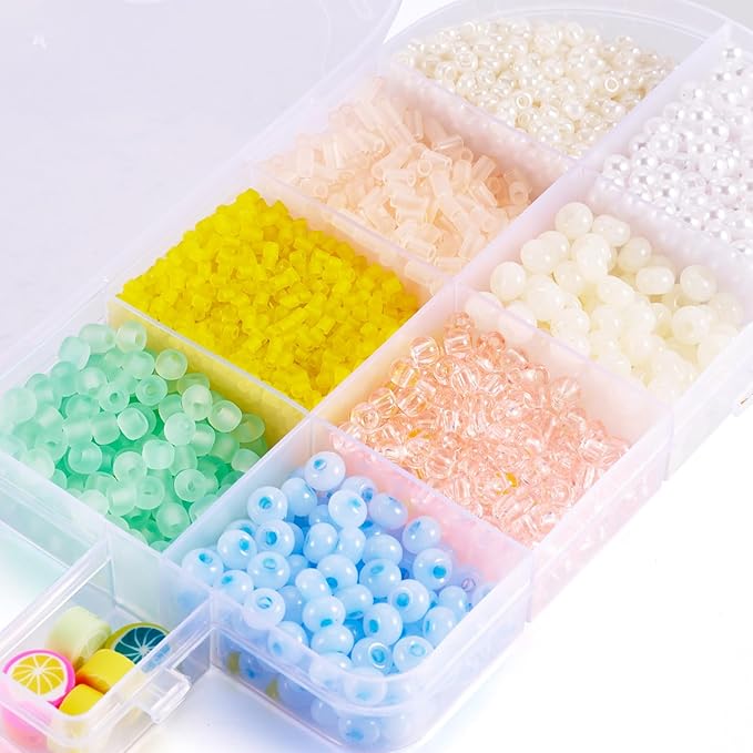 FASHEWELRY Ice Cream Beads Bracelet Making Kit, 9 Styles Cute Pony Beads Glass Seed Beads Acrylic Beads Lemon Clay Beads for Friendship Bracelet Summer Jewelry Making DIY Accessories