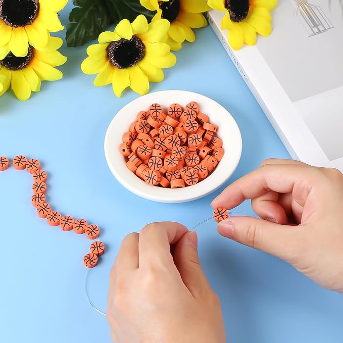 EVERMARKET 100pcs Basketball Beads Polymer Clay Basketball Beads Charms Ball Spacer DIY Sports Bead for Necklace Bracelet Handmade Jewelry Making Accessories Supplies